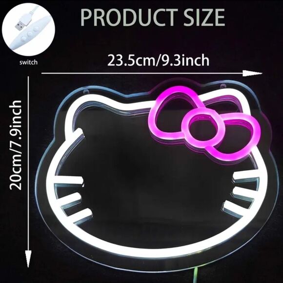 Hello Kitty LED Wall Mirror 9" Small Neon Pink Bow White Cat Face Light Up NEW - Picture 8 of 9
